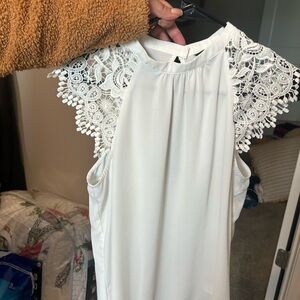 Elegant White Lace Sleeve Women's Top